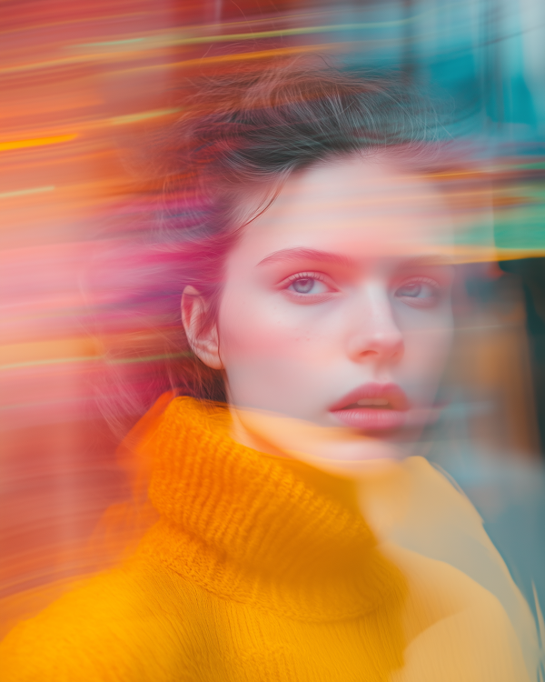 Contemplative Woman in Vibrant Colors