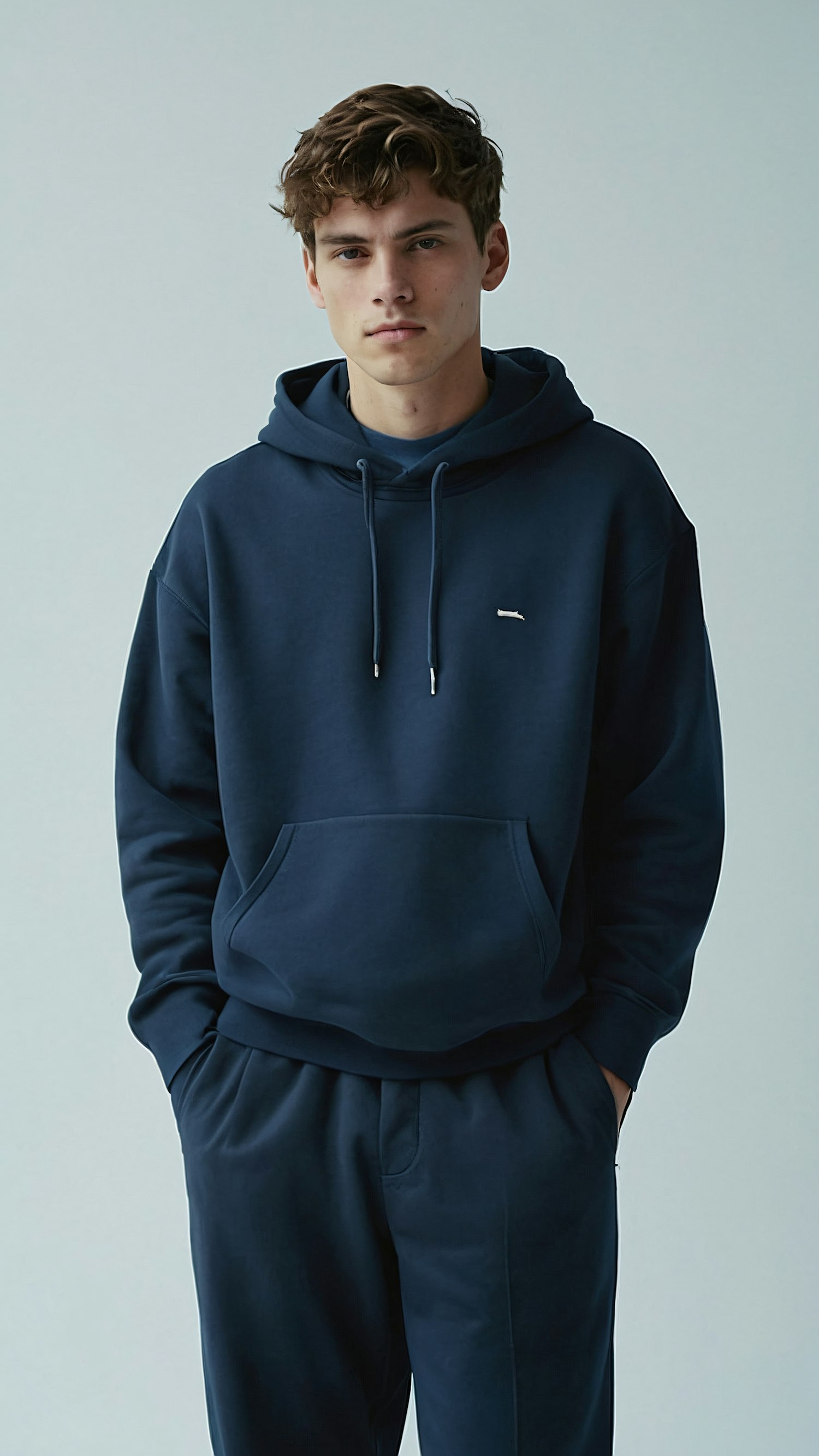 Young Man in Dark Blue Hoodie