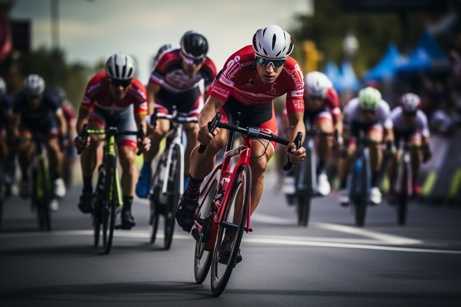 Red Racer's Breakaway in High-Speed Cycling Competition