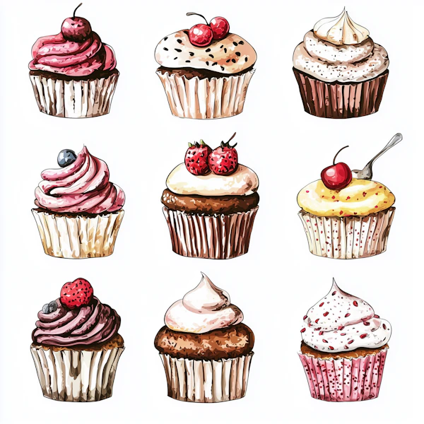 Cupcake Illustration Grid