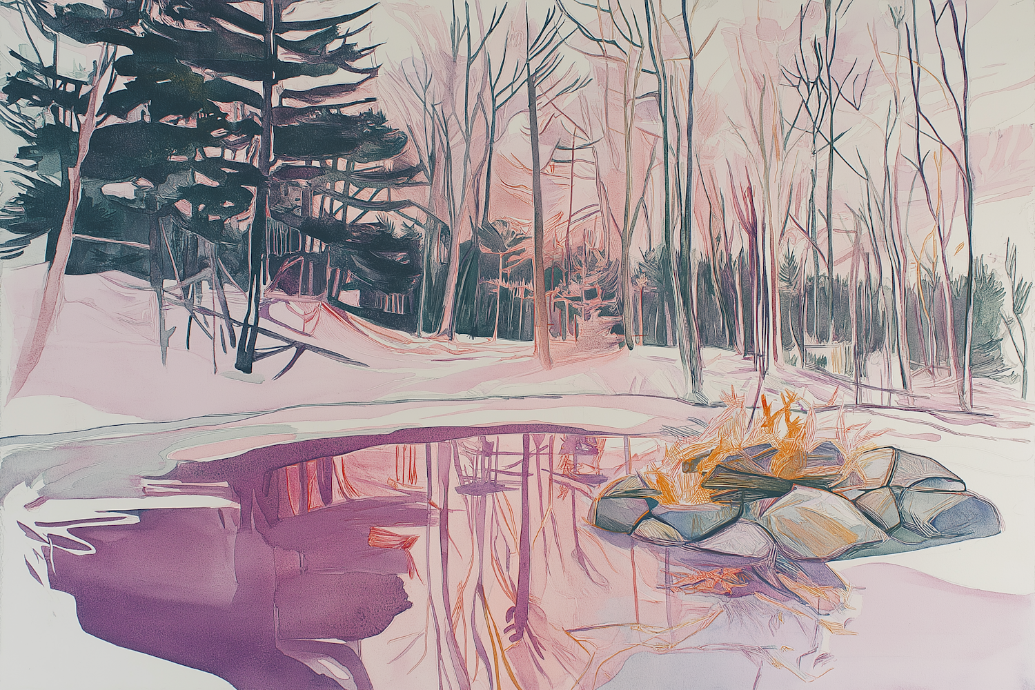 Stylized Winter Landscape Painting