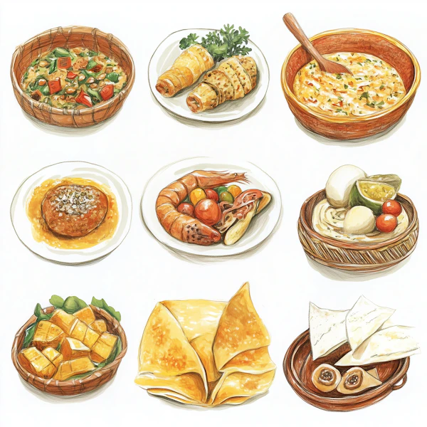 Illustrated Food Spread