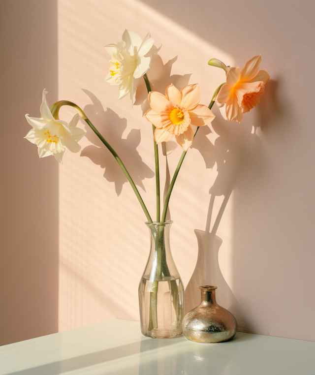 Tranquil Daffodil Arrangement in Mixed Vases