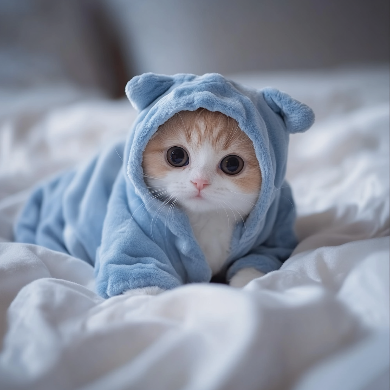 Adorable Kitten in Blue Hoodie