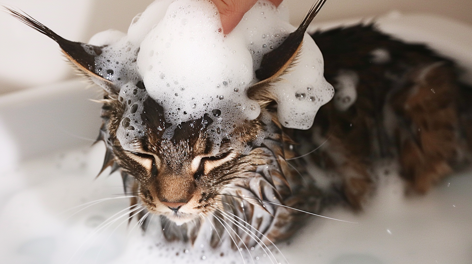 Cat Bathing with Soap Bubbles