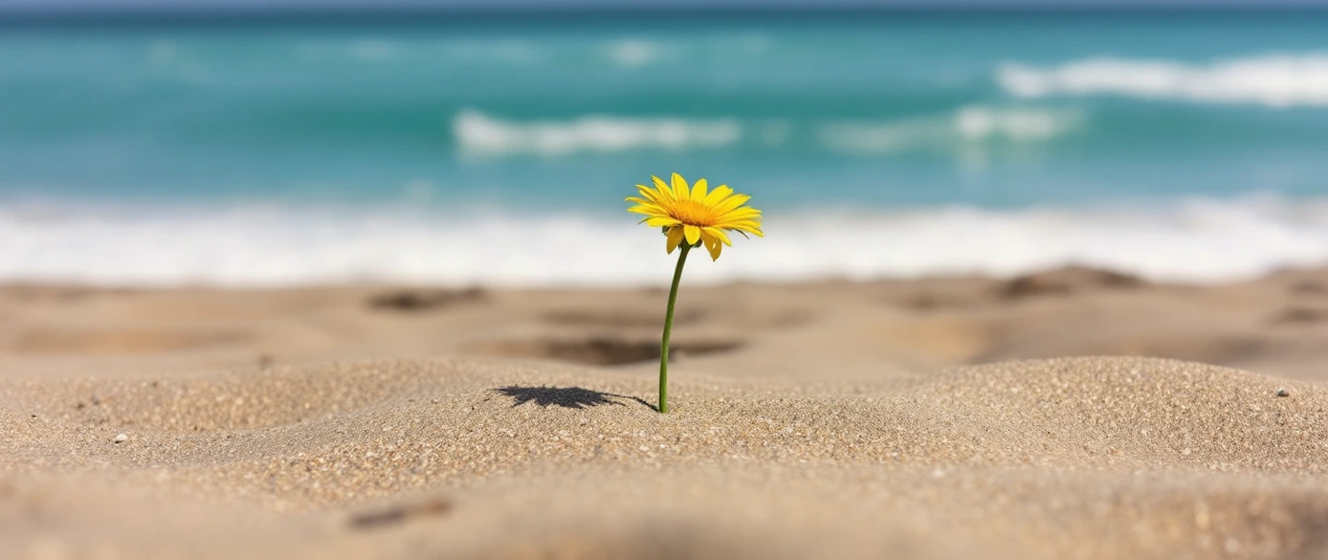 Solitary Yellow Flower on Beach