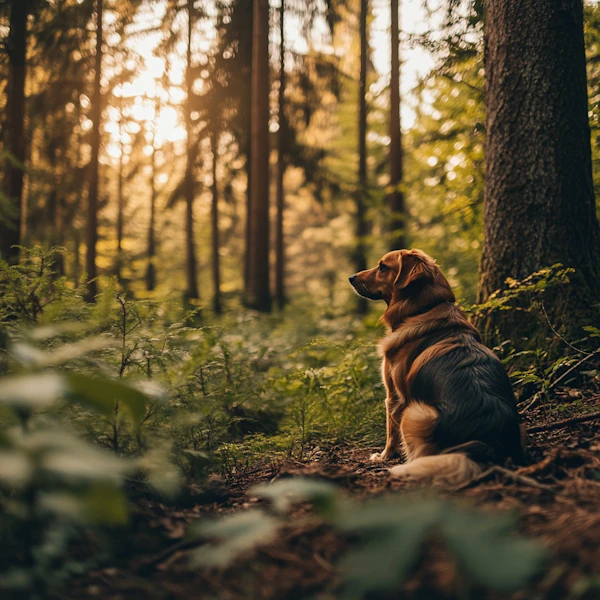 Serene Forest Scene with Dog