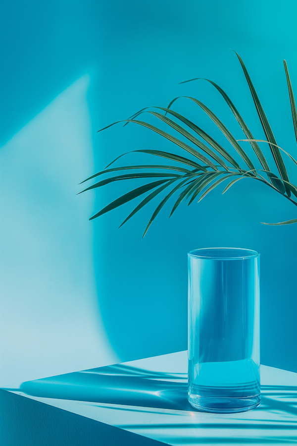 Blue Tranquility with Palm Leaf and Glass