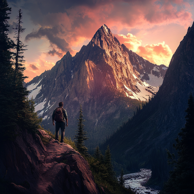 Lone Hiker at Sunset