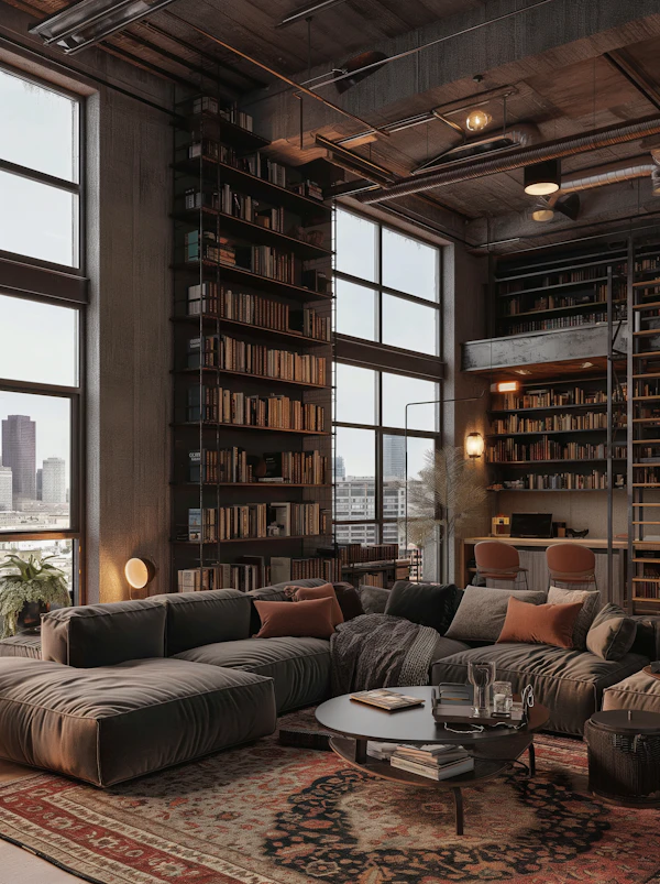 Sophisticated Urban Living Room with Bookshelf
