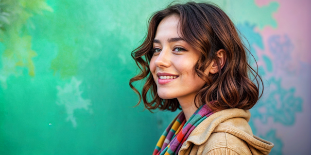 Smiling Woman with Colorful Scarf