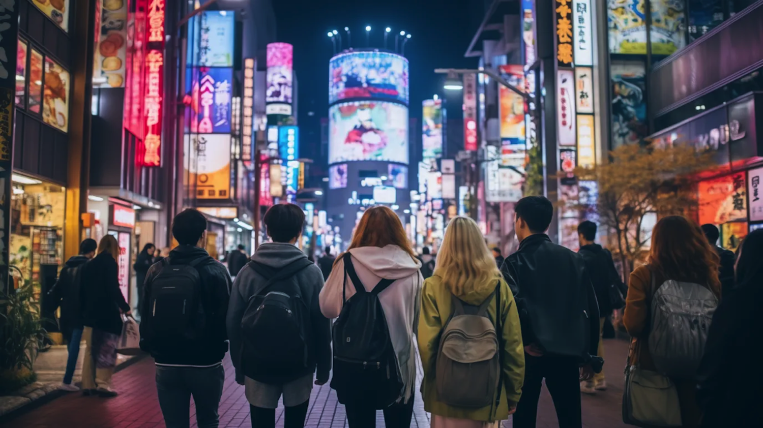 Neon Twilight: Urban Explorers in Asian Metropolis