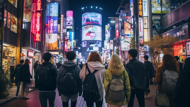 Neon Twilight: Urban Explorers in Asian Metropolis