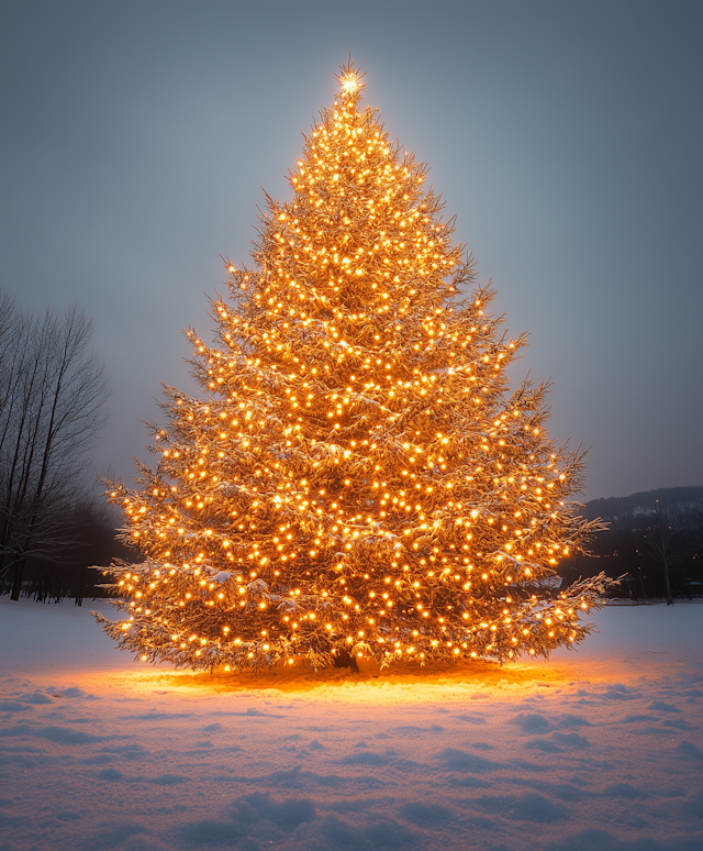 Festive Christmas Tree in Snowy Landscape