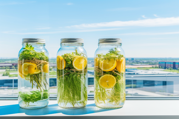 Sunlit Herb and Lemon Infusion Jars