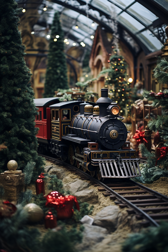 Festive Express: Vintage Steam Locomotive with Holiday Charm