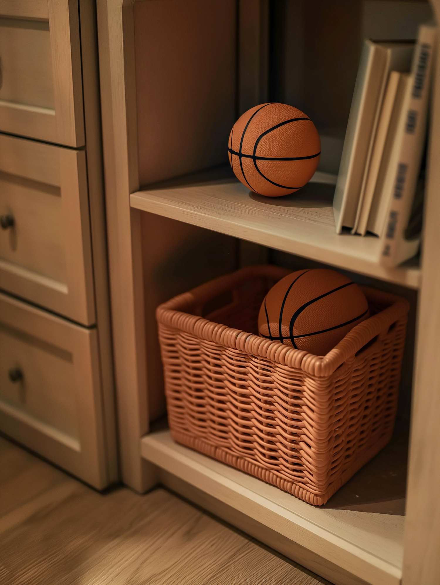 Cozy Domestic Storage with Basketballs