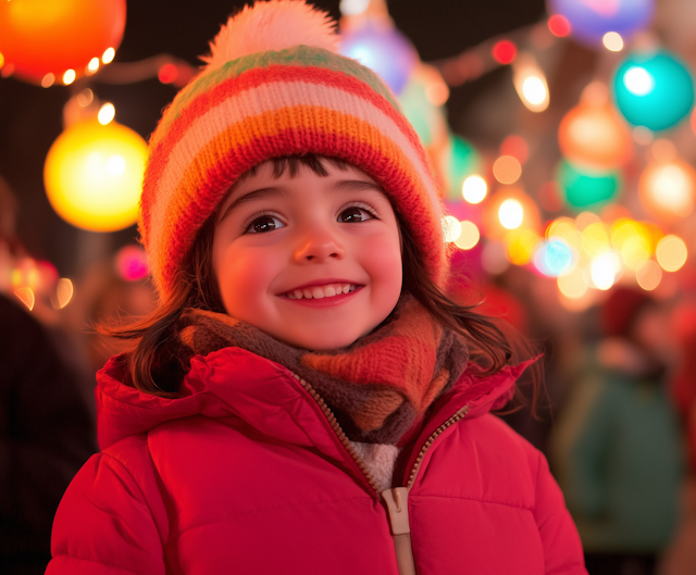 Joyful Child in Festive Lights