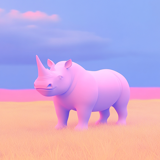 Surreal 3D Rhino in Pastel Landscape