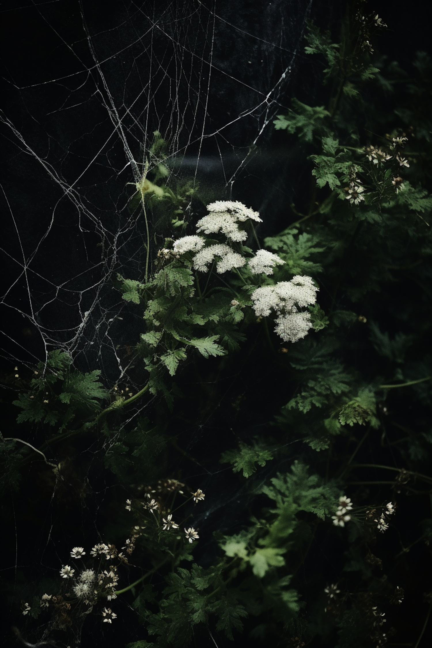 Whispering Shadows: Spider Web and Wildflowers