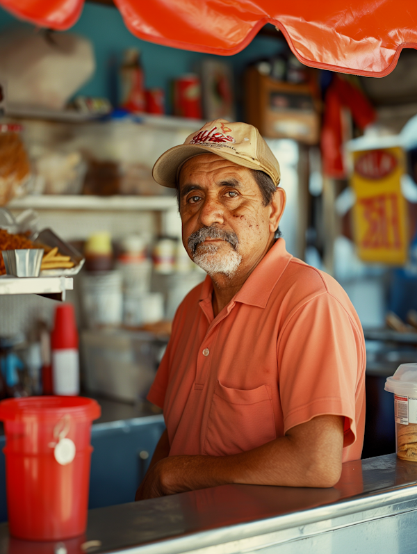 Contemplative Man in Food Service Environment