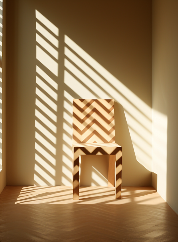 Serene Symmetry: Geometric Light Play on a Solitary Chair