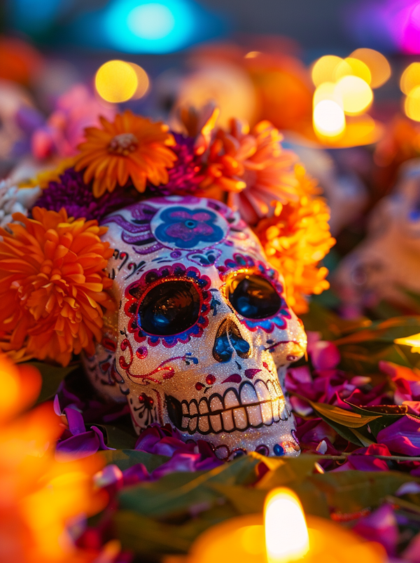 Dia de los Muertos Skull and Flowers