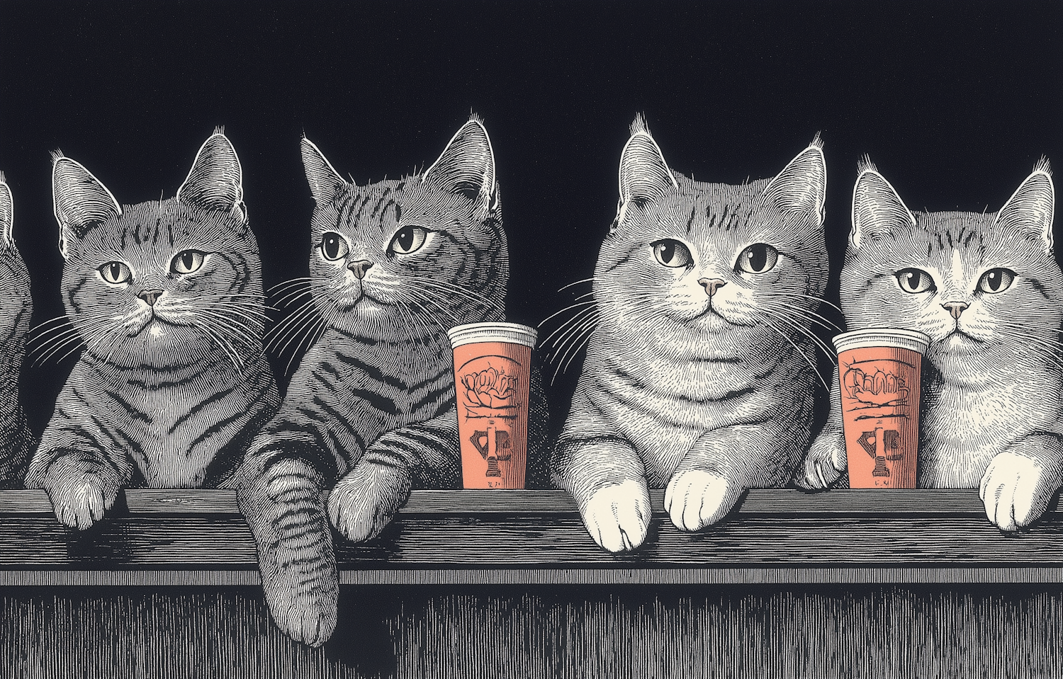 Four Gray-Striped Cats in a Row