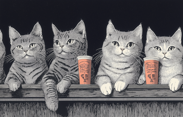 Four Gray-Striped Cats in a Row