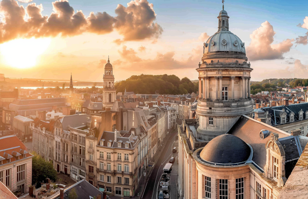 Sunset over Classical European Cityscape