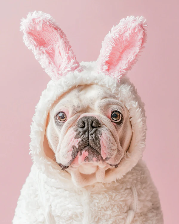 Bulldog in Bunny Costume
