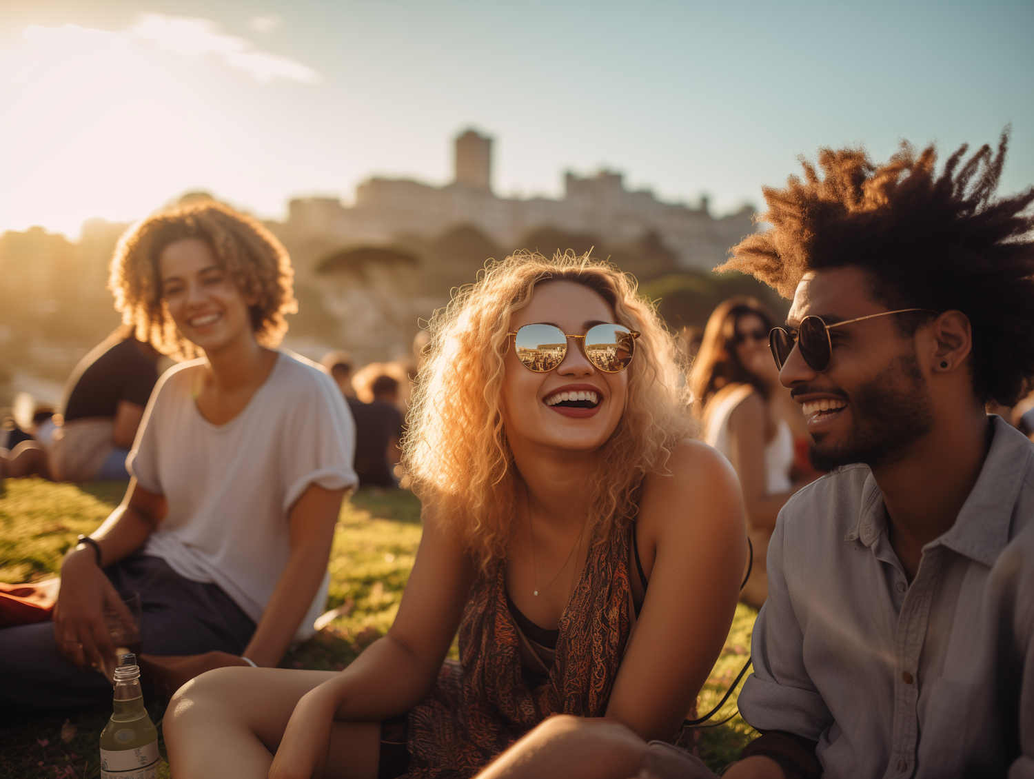 Sunset Laughter among Friends