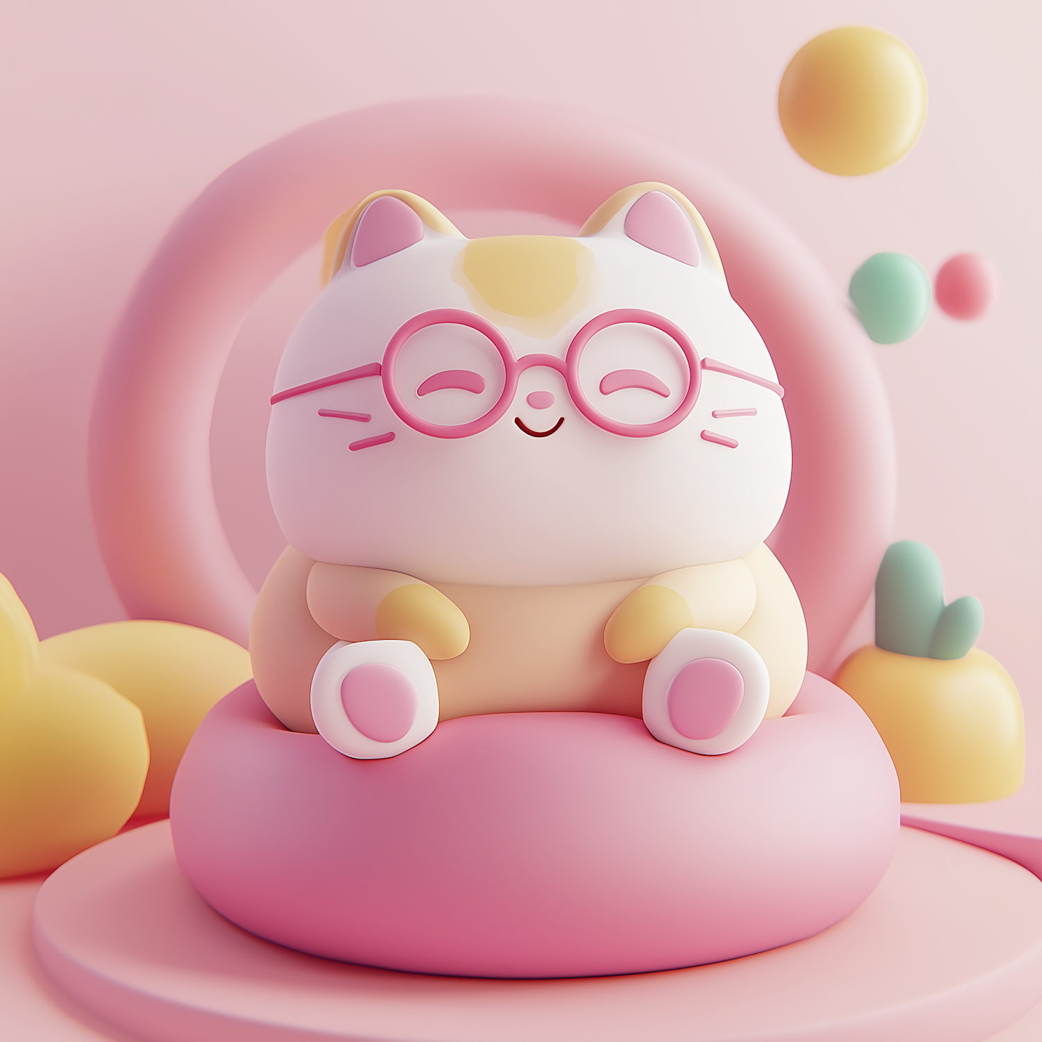 Stylized Cat with Pink Glasses