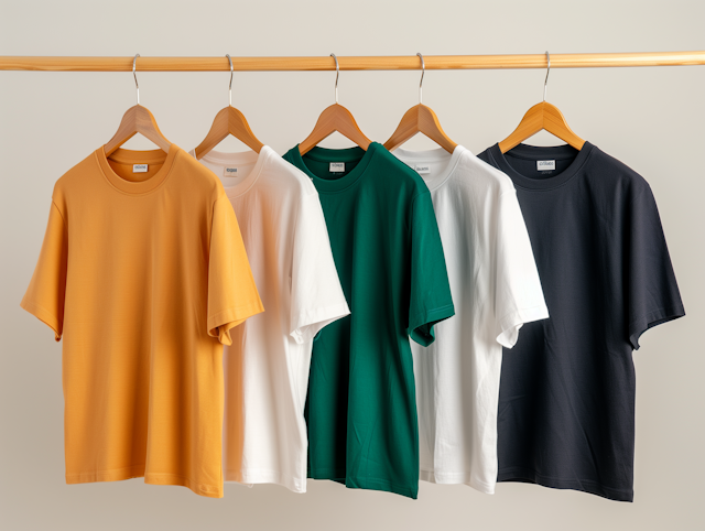 Assorted T-shirts on Wooden Hangers