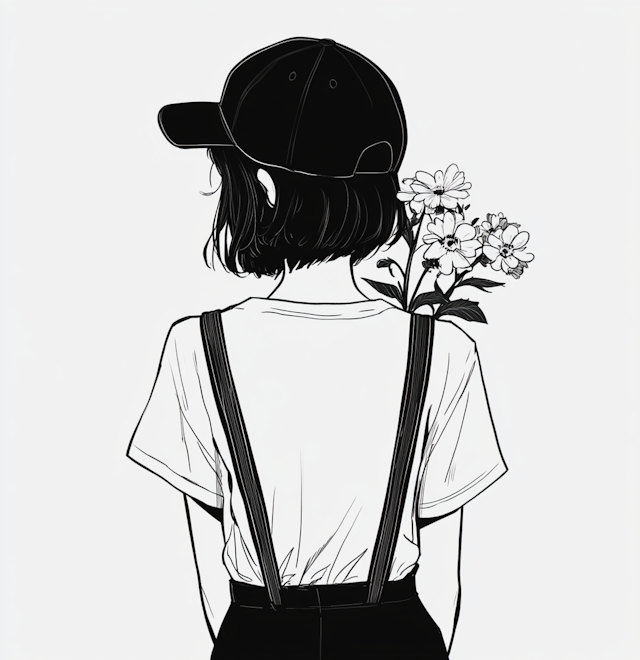 Minimalist Illustration of Person with Flowers