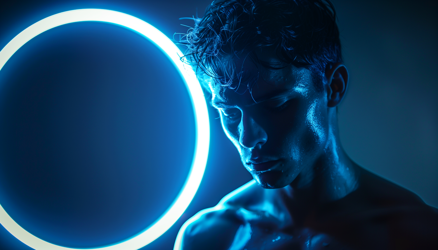 Moody Portrait of Young Male with Blue Lighting