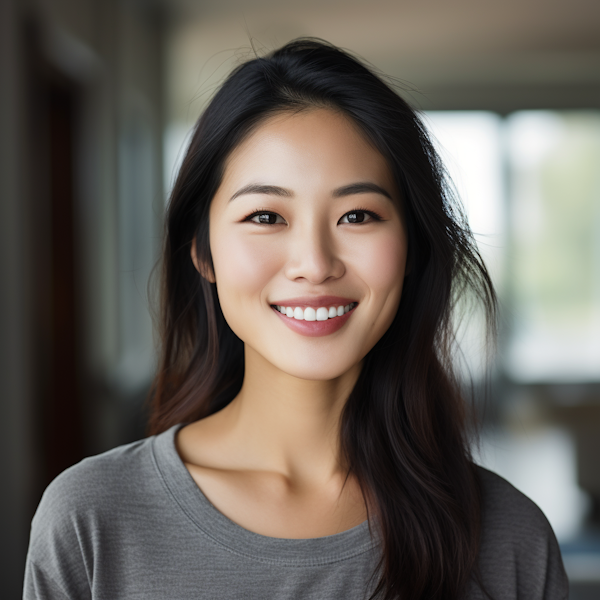 Radiant East Asian Woman with Sparkling Smile