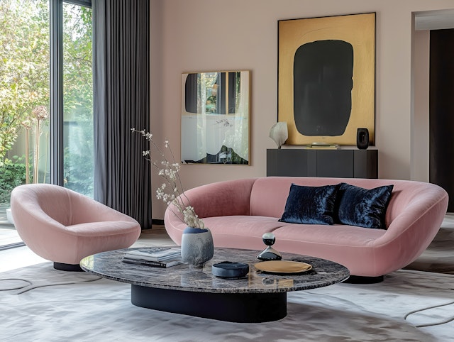 Modern Living Room with Pink Sofa