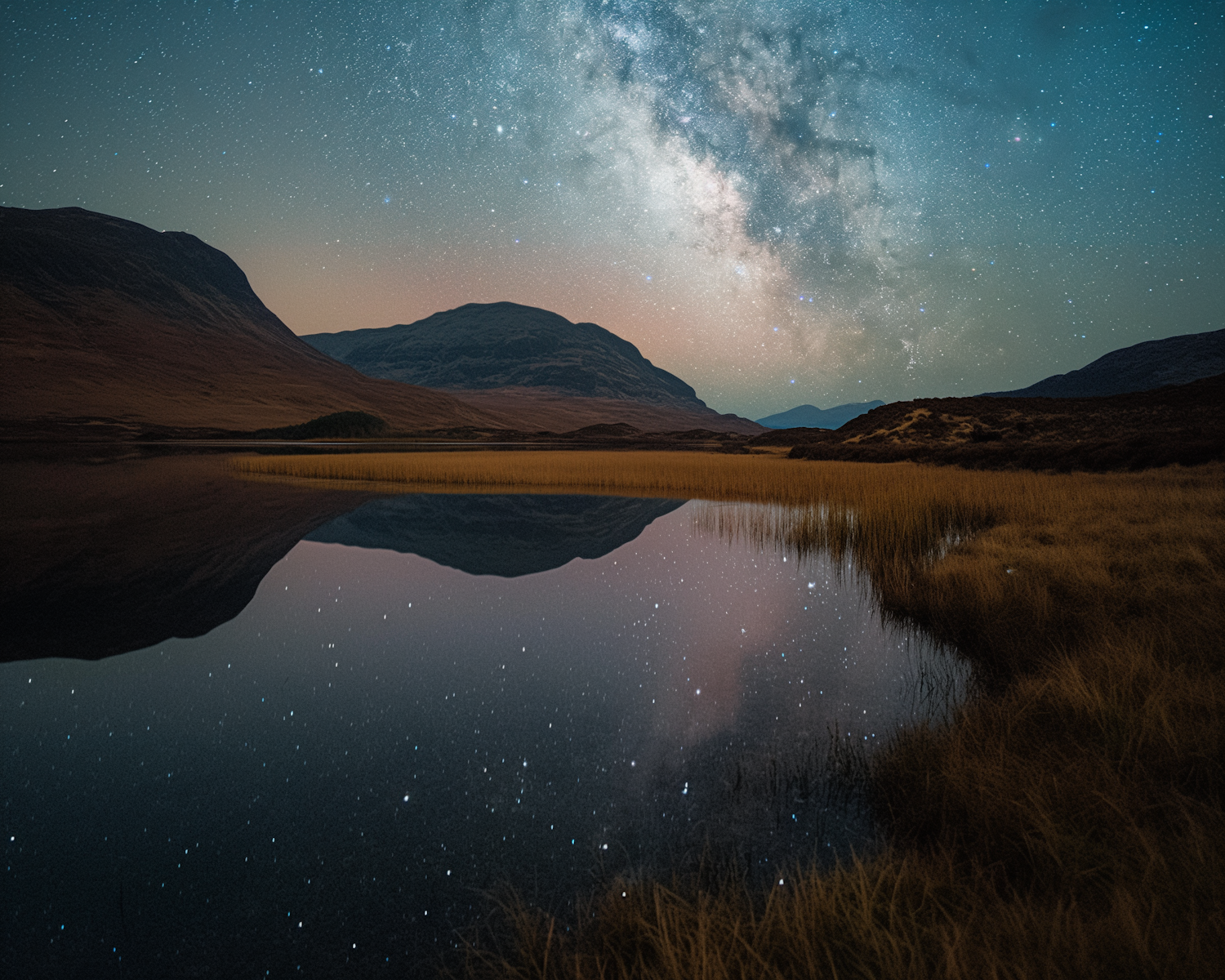 Starry Sky Reflection by the Hills