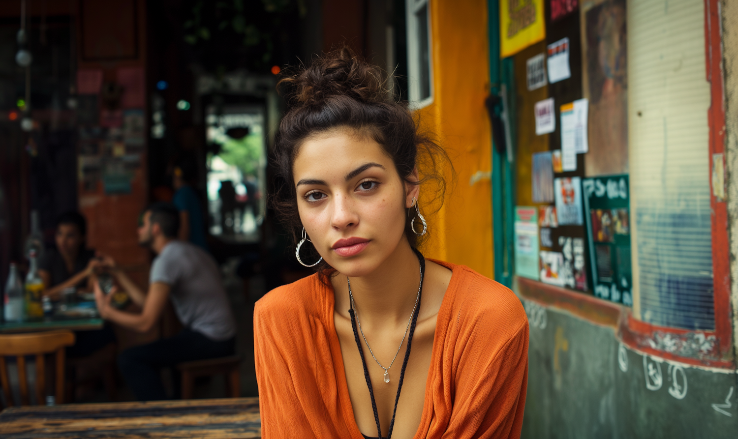 Young Woman in Bohemian Style at Cafe