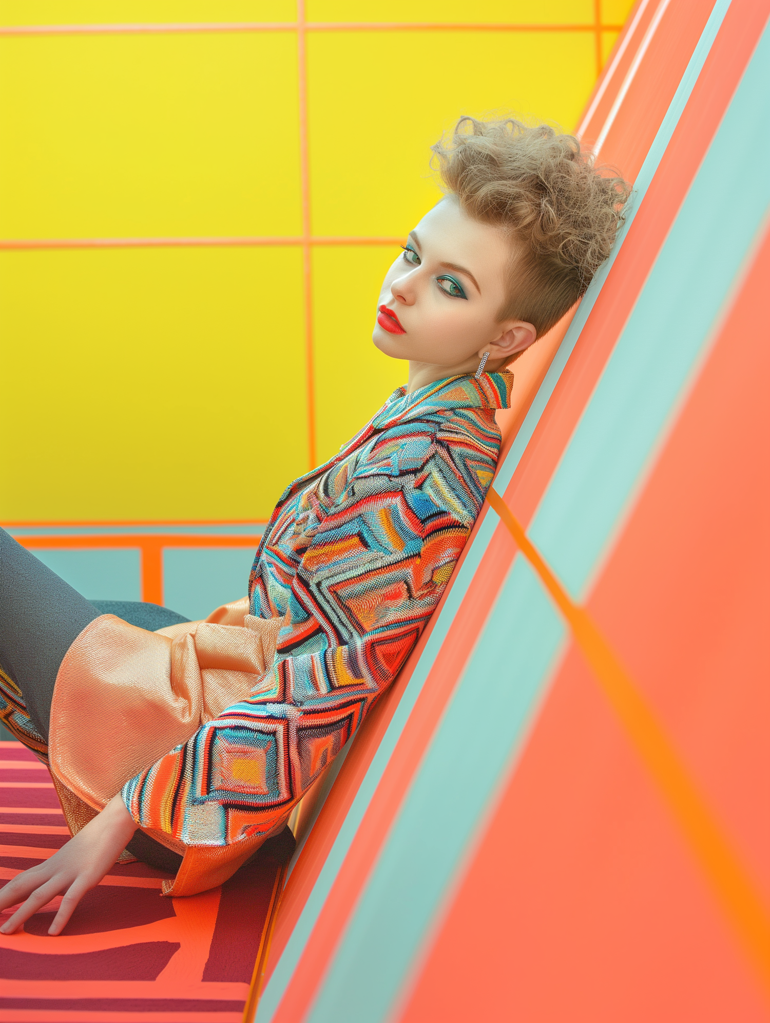 Modern Fashionista with Geometric Background