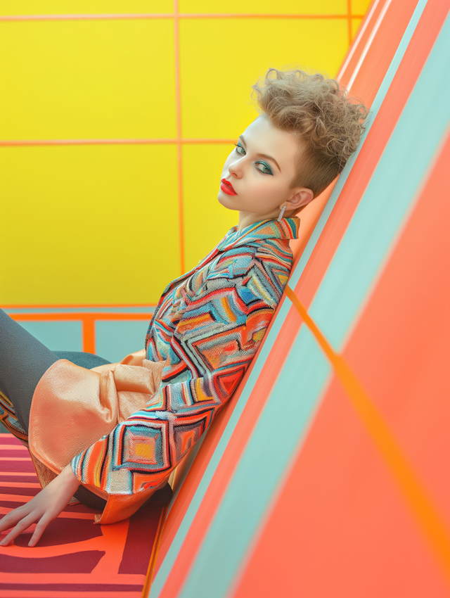 Modern Fashionista with Geometric Background