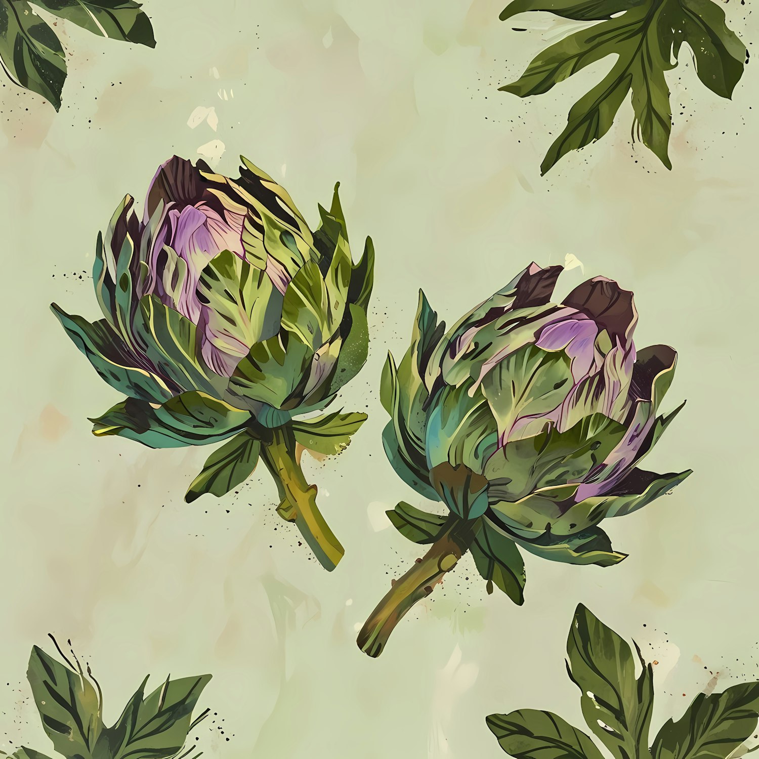 Artichokes on Muted Green Background