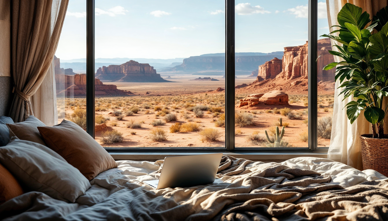 Serene Bedroom with Desert View