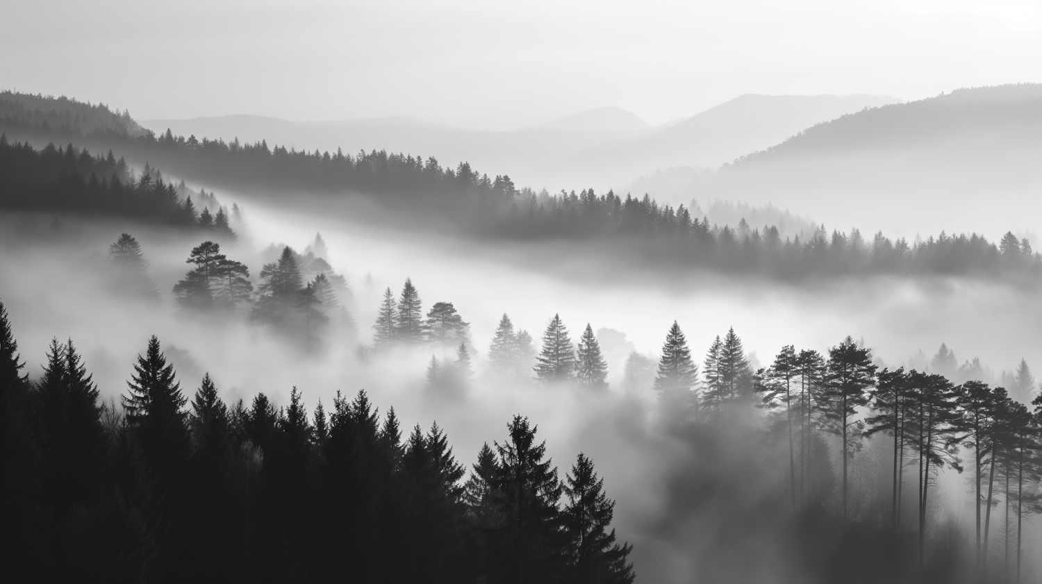 Misty Monochrome Forest Silhouettes