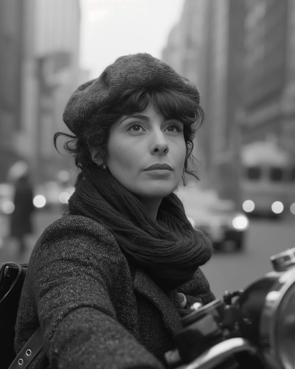 Contemplative Urban Woman in Black and White