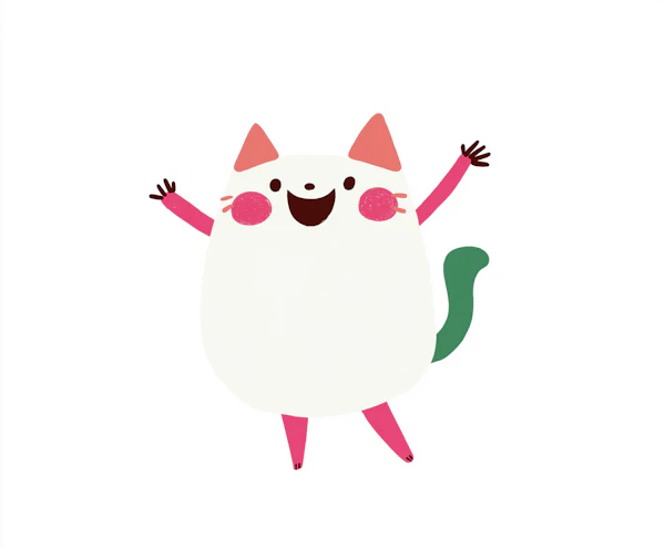 Whimsical Cartoon Cat Character