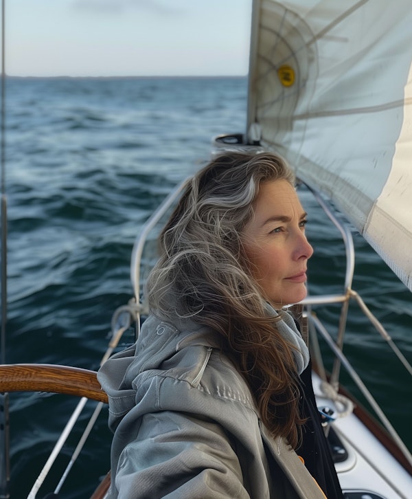 Contemplative Woman on Sailboat