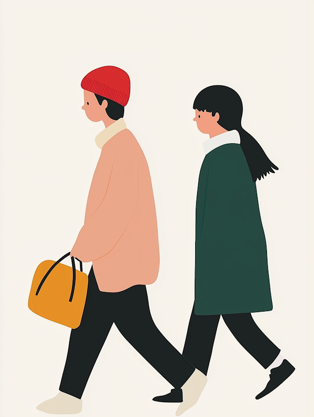 Stylized Illustration of Two People Walking