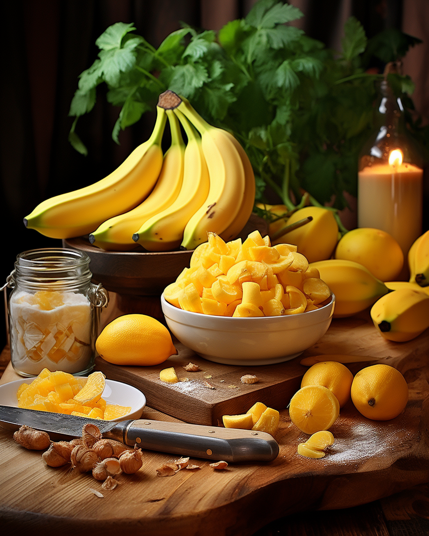 Cozy Culinary Still Life with Mango and Bananas